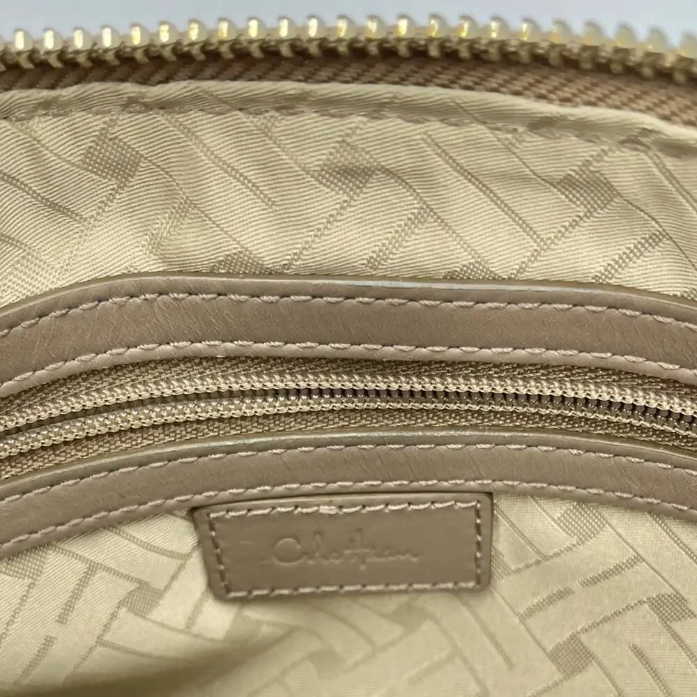 Cole Haan wristlet mini pouch clutch full zipper closure brown leather